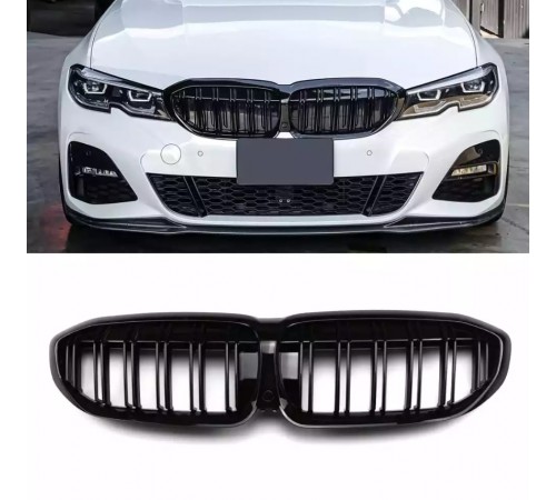 BMW 3 Serijos G20, G21 2018-2022 juodos, blizgios, dvigubos grotelės 